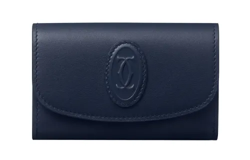 CARTIER Cow Leather Key Pouch Women's Midnight Blue