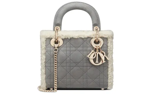 DIOR Lady Dior Shearling Chain Bag Mini Lady Dior Bag One Shoulder Handbag Mini Women's Gray
