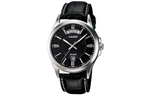 CASIO ENTICER Quartz Movement Genuine Leather Strap Watch Men's Watches Black Dial