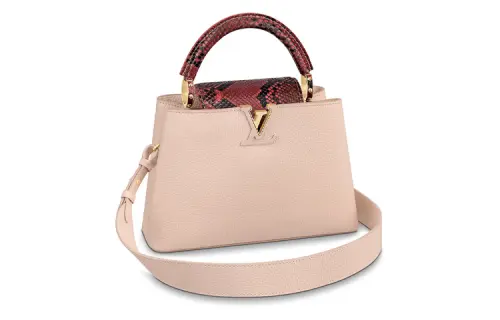 LOUIS VUITTON Capucines Leather With Python Skin Handbag, Shoulder Bag Women's Coquille Pink