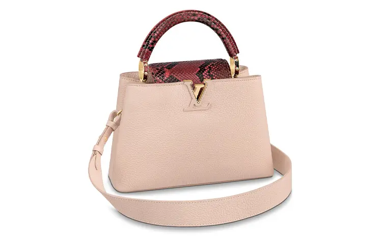 LOUIS VUITTON Capucines Leather With Python Skin Handbag, Shoulder Bag Women's Coquille Pink