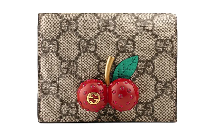 GUCCI GG Supreme Card Case Wallet With Cherries In GG Supreme