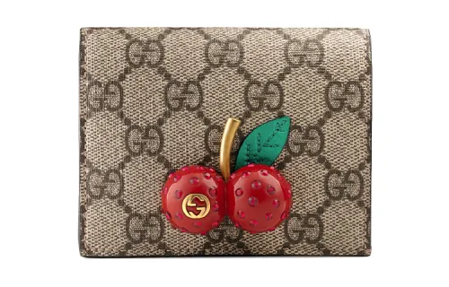 GUCCI GG Supreme Card Case Wallet With Cherries In GG Supreme
