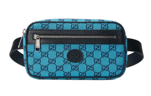 GUCCI GG Multicolor Canvas With Leather Fanny Pack Unisex Blue/Dark Blue