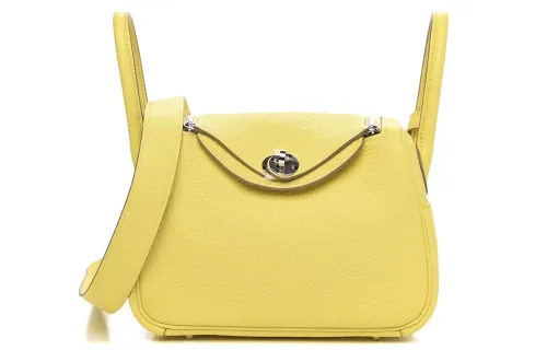 HERMES Lindy Taurillon Clemence Cow Leather Handbags 19 Women's 9R Lime Lemon