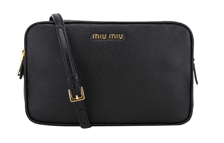 MIU MIU Zip Closure Leather Shoulder Bag Unisex Black