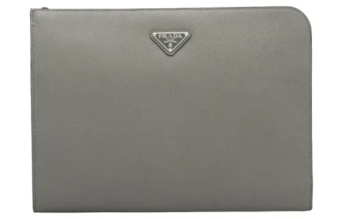 PRADA Saffiano Leather Clutch Men's Marble Gray