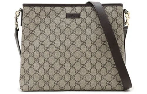GUCCI Canvas With Cow Leather Messenger Bag, Shoulder Bag, Crossbody Bag Men's Ebony/Black