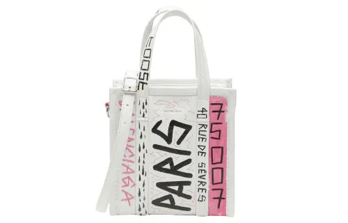 Balenciaga Letter Print Leather One Shoulder Handbag Regular Women's White