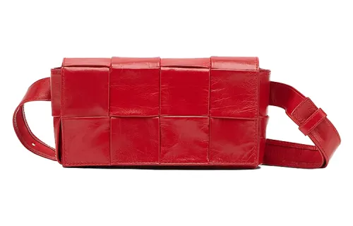 Bottega Veneta Cassette Belt Cow Leather Box Bag Camera Bag Crossbody Bag, Fanny Pack Mini Men's Tomato