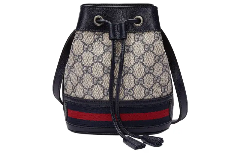 GUCCI Ophidia Canvas With Leather Trim Bucket Bags Crossbody Bag, Shoulder Bag Women's Beige & Blue