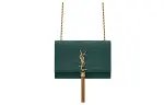 SAINT LAURENT Kate Cow Leather Fringe Bag, Chain Shoulder Bag, Crossbody Bag Small Women's Ocean Turquoise
