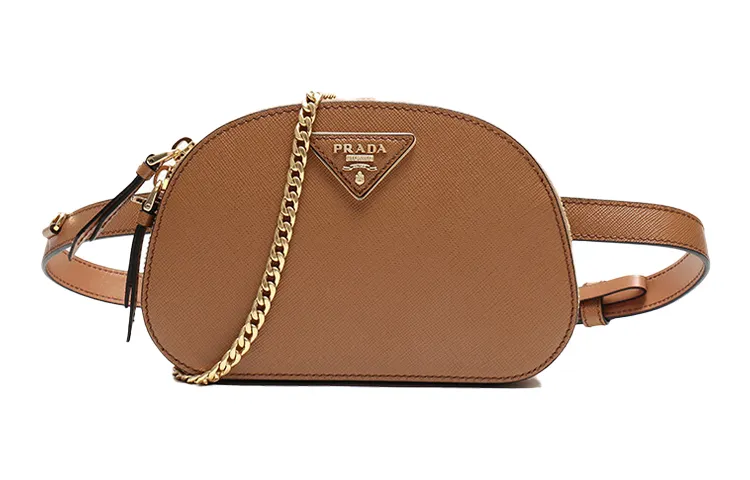 PRADA One Shoulder Cow Leather Crossbody Bag, Fanny Pack, Sling Bag Women's Caramel