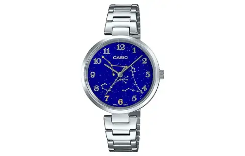 CASIO Casio, quartz watch strap stainless steel, women's watch, blue dial, print, quartz mechanism, Japanese and Korean