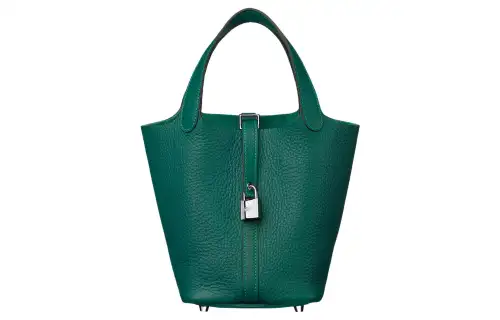 HERMES Picotin Lock Clemence Bullock Leather Basket Bag, Bucket Bag, Handbag 18 Women's Z6 Malachite Peacock Green