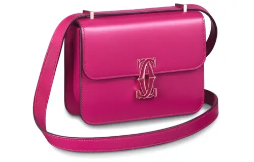 CARTIER Double C Calfskin Shoulder Bag, Crossbody Bag Mini Women's Pink Purple