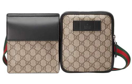 GUCCI Canvas With Leather Fanny Pack Men's Beige