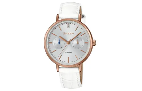 CASIO SHEEN Quartz Movement Genuine Leather Strap Watch Women's Watch Silver Dial