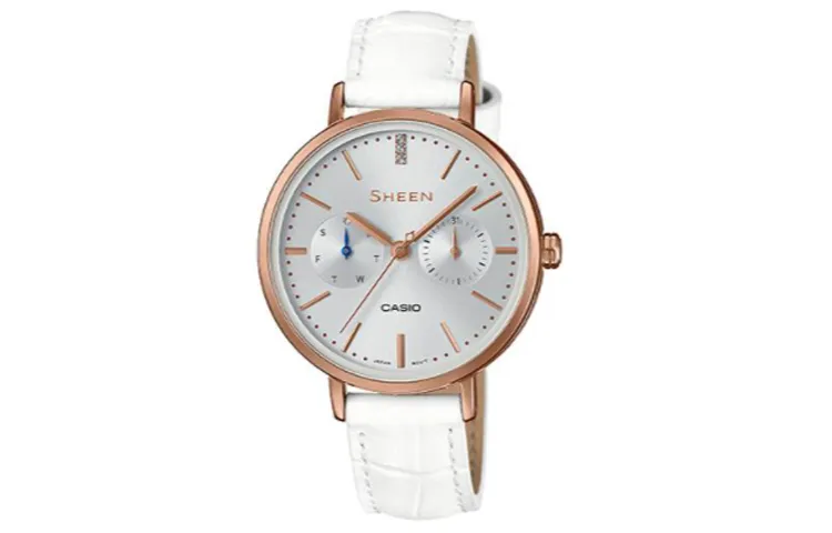 CASIO SHEEN Quartz Movement Genuine Leather Strap Watch Women's Watch Silver Dial