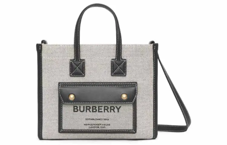 Burberry Freya Cotton With Calfskin Tote Bag Shopping Bag Shoulder Bag Crossbody Bag Handbags Mini Women's Black/Gray