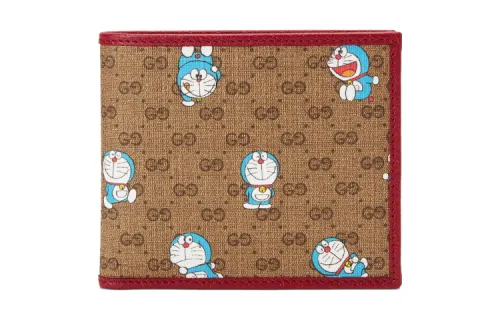 GUCCI Doraemon Collaboration Canvas With Leather Wallet Unisex Ebony & Red
