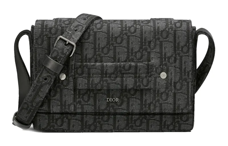 DIOR Jacquard Messenger Bag, Shoulder Bag, Crossbody Bag Small Men's Black