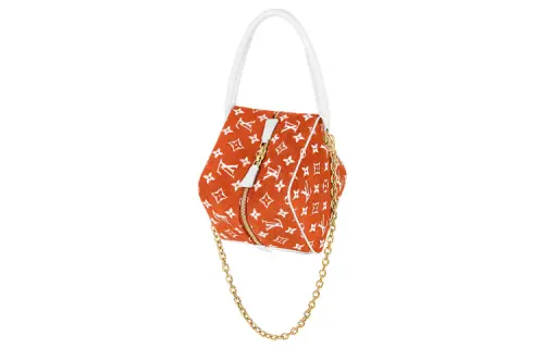 LOUIS VUITTON LV Match Cow Leather Dice Bag Chain Bag Handbag Women's Orange Red