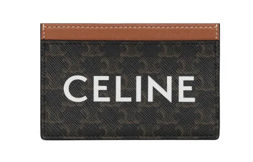 CELINE Triomphe Triumph Gate Canvas With Lambskin Card Holder Card Holder Women's Brown