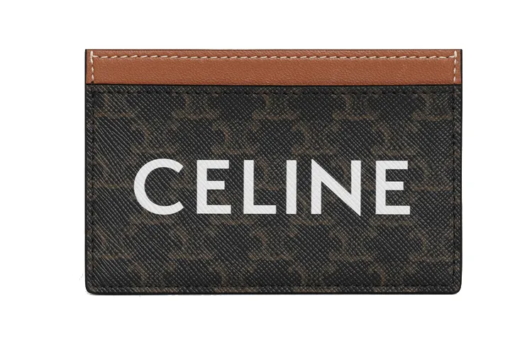 CELINE Triomphe Triumph Gate Canvas With Lambskin Card Holder Card Holder Women's Brown