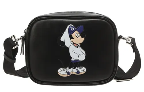 MLB Disney Collaboration Leather Shoulder Bag, Crossbody Bag Unisex Black/Ivory White