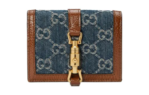 GUCCI Jackie 1961 Canvas With Leather Clutch Wallet, Card Holder Small Women's Blue Brown Multicolor