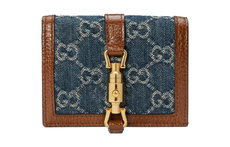 GUCCI Jackie 1961 Canvas With Leather Clutch Wallet, Card Holder Small Women's Blue Brown Multicolor