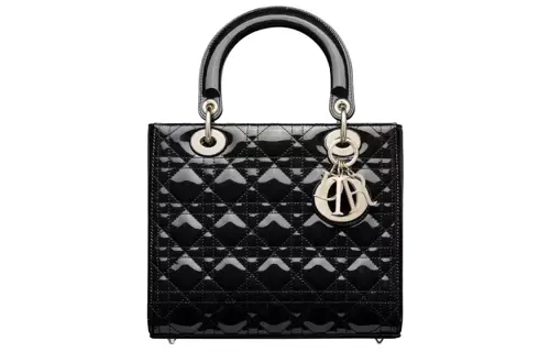 DIOR Lady Dior Patent Leather, Cow Leather Handbag, Shoulder Bag, Crossbody Bag Medium Women's Black