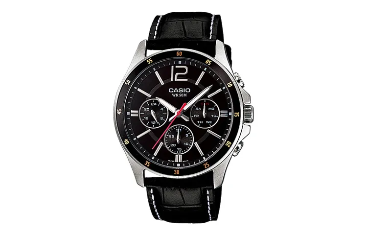 CASIO STANDARD 3 Eye Quartz Movement Genuine Leather Strap Watch Men's Watches Black Dial