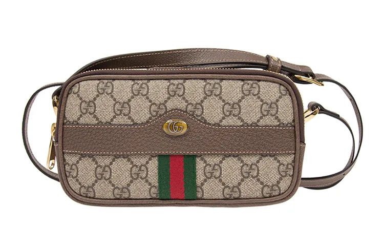 GUCCI Ophidia Canvas With Leather Trim Crossbody Bag, Shoulder Bag Mini Women's Ebony