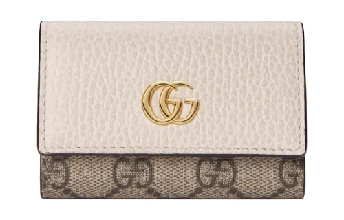 GUCCI Marmont Canvas With Leather Key Pouch Women's Ebony & White