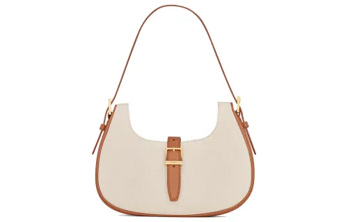 SAINT LAURENT Canvas With Leather Canvas Bag, Hobo Bag, Shoulder Bag Women's