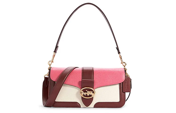 COACH Cow Leather Shoulder Bag Crossbody Bag Handbag Medium Size Women's Pink White Brown Multicolor