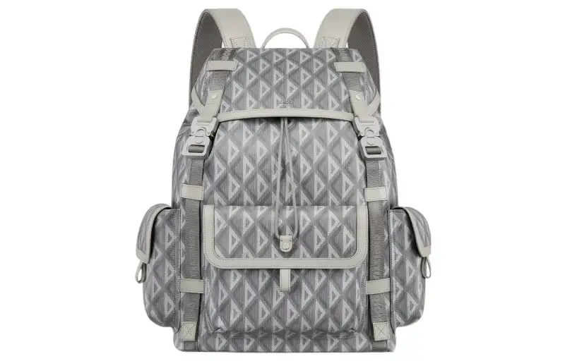 DIOR Smooth Cow Leather Canvas Backpack Large Men's Gray