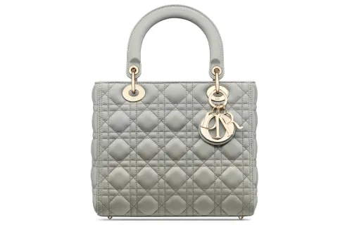 DIOR Lady Dior Sheepskin Wicker Pattern Crossbody Bag, One Shoulder Handbag Medium Women's Gray