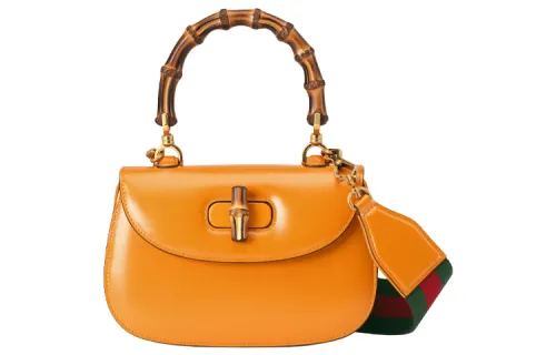 GUCCI Bamboo 1947 Leather Shoulder Bag, Crossbody Bag, Handbag Small Women's Yellow
