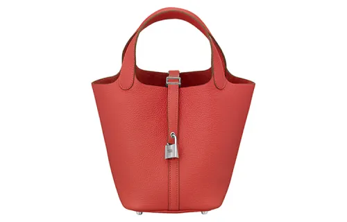 HERMES Picotin Lock Clemence Bullock Leather Basket Bag, Bucket Bag, Handbag 18 Women's T5 Rose Jaipur Powder