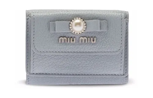 MIU MIU Grain Leather Wallet Women's Light Blue