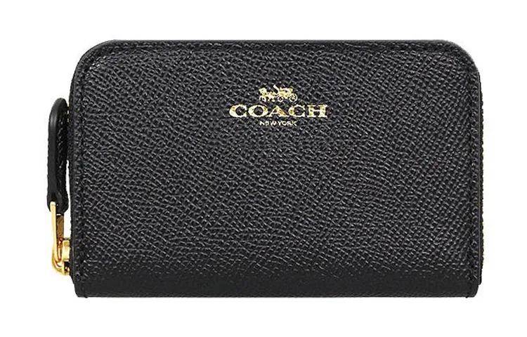 COACH Leather Coin Purse Wallet Women's Black