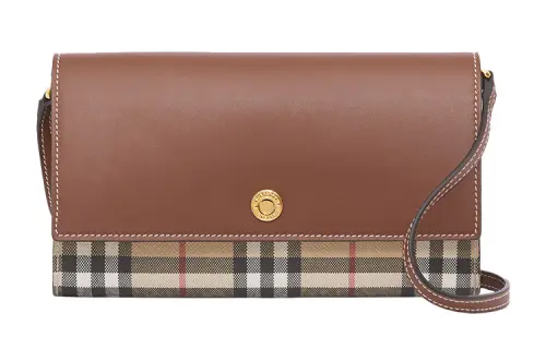 Burberry Leather, Textile Shoulder Bag, Crossbody Bag Women's Beige/Brown