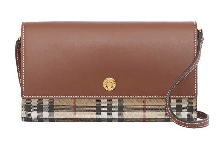 Burberry Leather, Textile Shoulder Bag, Crossbody Bag Women's Beige/Brown