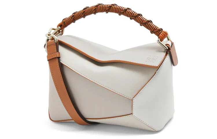LOEWE Puzzle Cow Leather Geometric Puzzle Bag, Portable Crossbody Bag, Shoulder Bag Regular Women's White