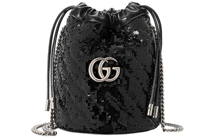GUCCI GG Marmont Silk Bucket Bag, Chain Bag, Shoulder Bag, Crossbody Bag Mini Women's Black