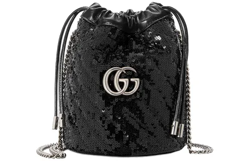 GUCCI GG Marmont Silk Bucket Bag, Chain Bag, Shoulder Bag, Crossbody Bag Mini Women's Black