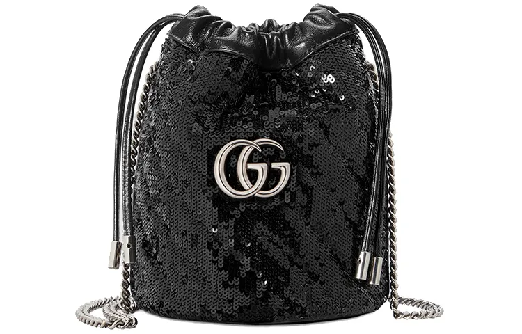 GUCCI GG Marmont Silk Bucket Bag, Chain Bag, Shoulder Bag, Crossbody Bag Mini Women's Black